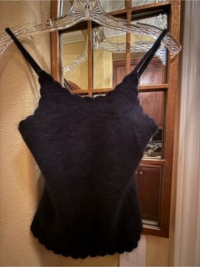 Vintage Meow Genes Angora Black Scallop Trim Angora Top Small NEW
